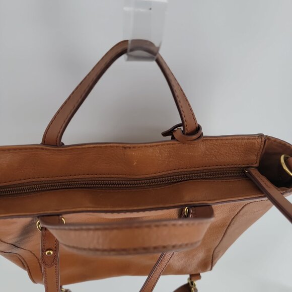 👜 Fossil Convertible Pebbled Leather Satchel–Backpack–Shoulder Bag | Tan - Picture 6 of 11